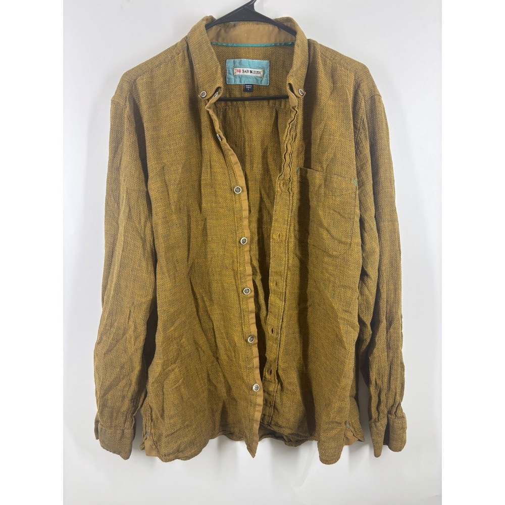 32 Bar Blues Textured Button Down Shirt Mustard Yellow Ochre Long Sleeve Large